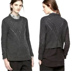 Thakoon Collab Knit Sweater with Fooler Back & Pointelle in Charcoal